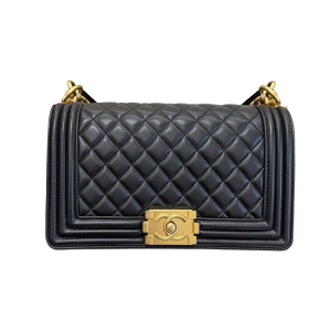 Chanel Lleboy Black Quilted Shiny Calfskin Leather / Quilted Caviar Leather Shoulder Bags Crossbody Bags