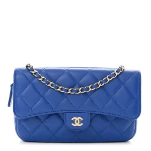 Designer Phone Holder – Blue Quilted Lambskin